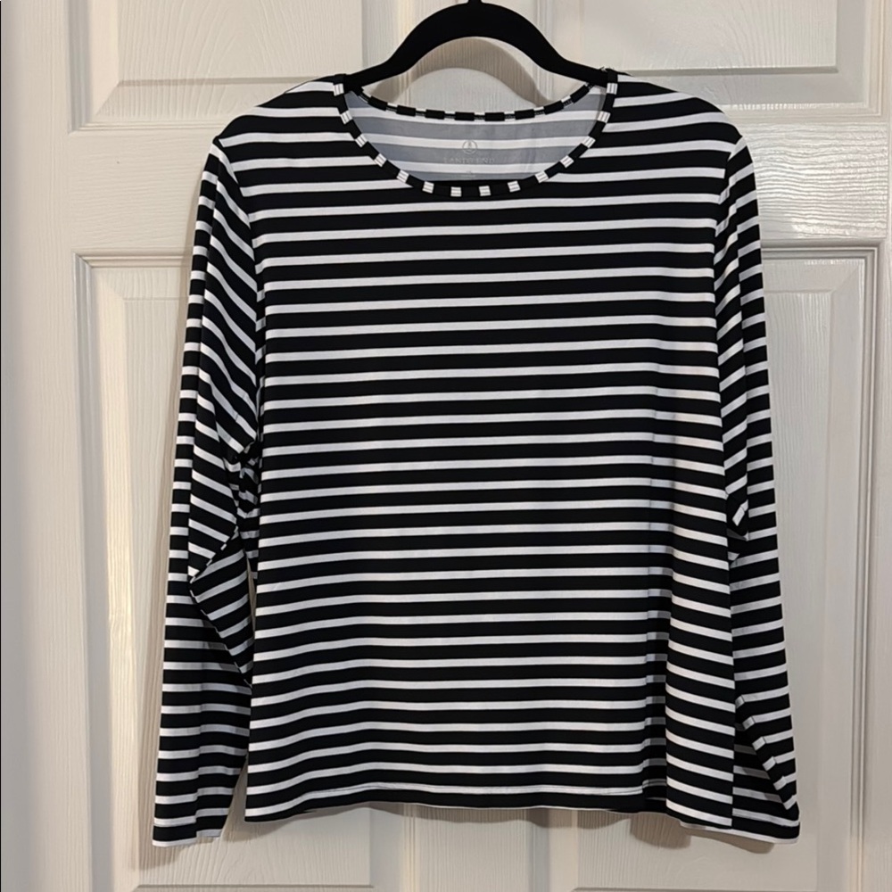 Lands End 1X Black and White Striped Women's Top